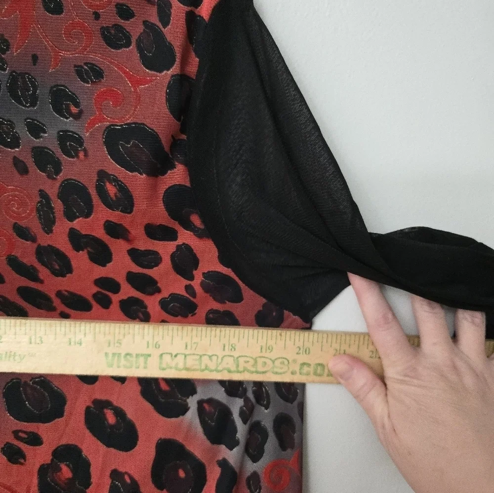 Kaktus Blouse Top Womens L Cheetah Leopard Print Red Goth Tulle